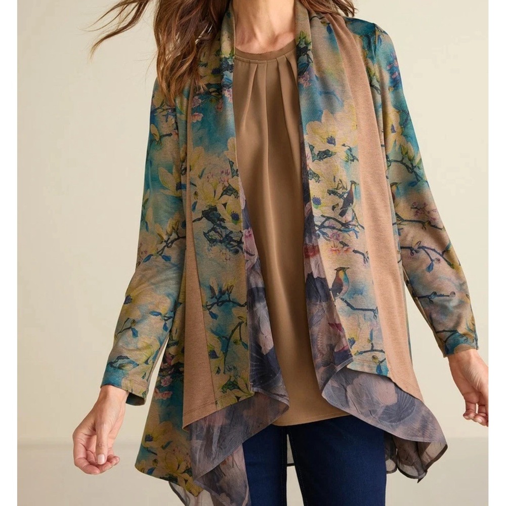 Soft Surroundings Tea Gardens Cardigan Womens 1X Art To‎ Wear Open Front Fall